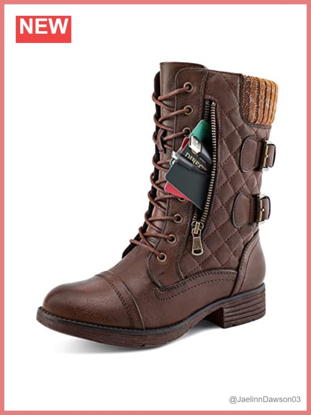 Women's Combat Boots Mid Calf Winter Snow Boots Vegan PU Side Zip Hidden Pocket